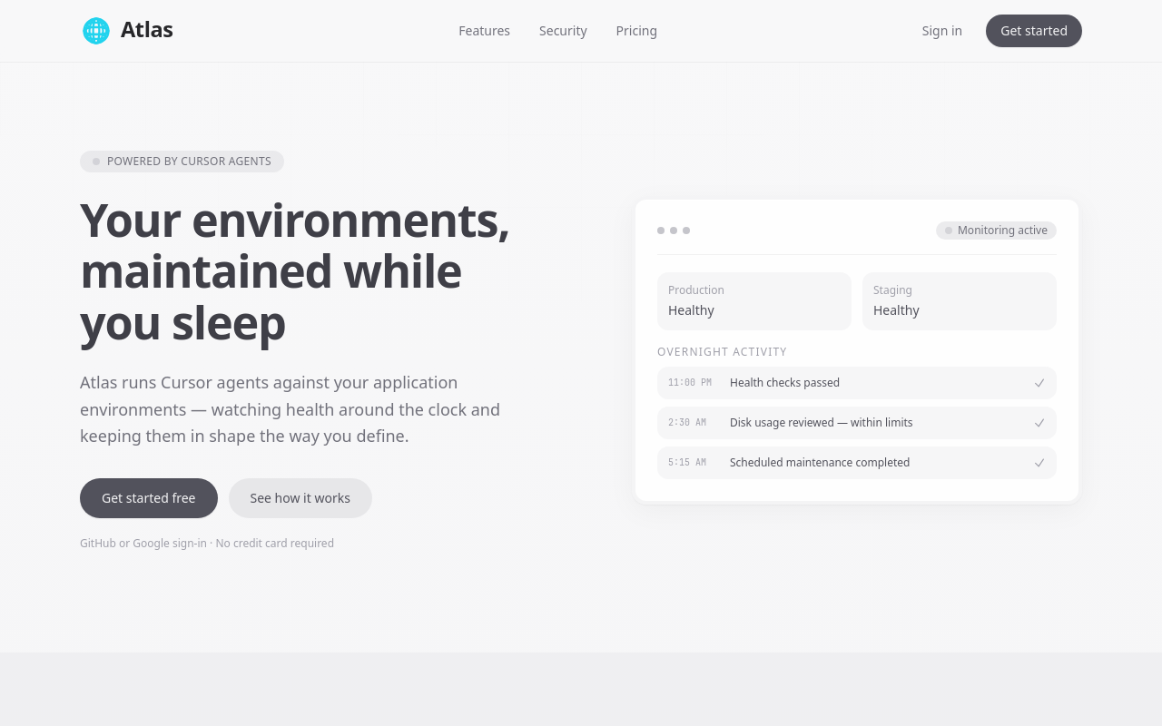 Atlas platform home dashboard screenshot