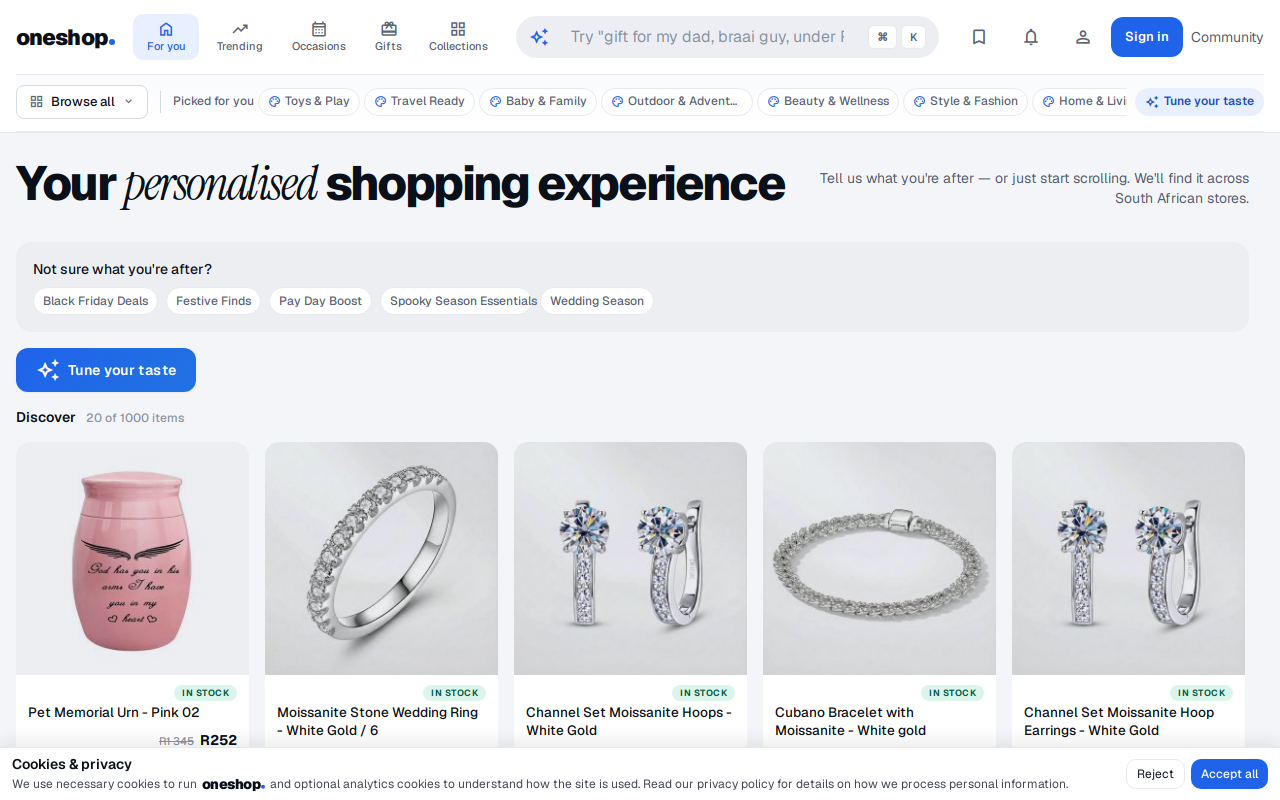 ONESHOP e-commerce storefront screenshot